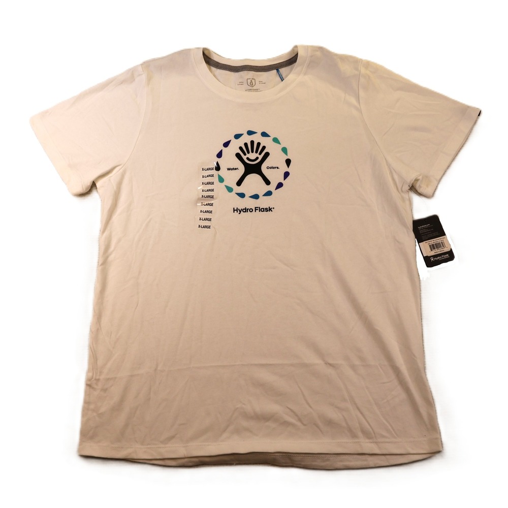 Hydro Flask Womens XL T Shirt White Water Colors Hydro Free Graphic WSSTWCXL110